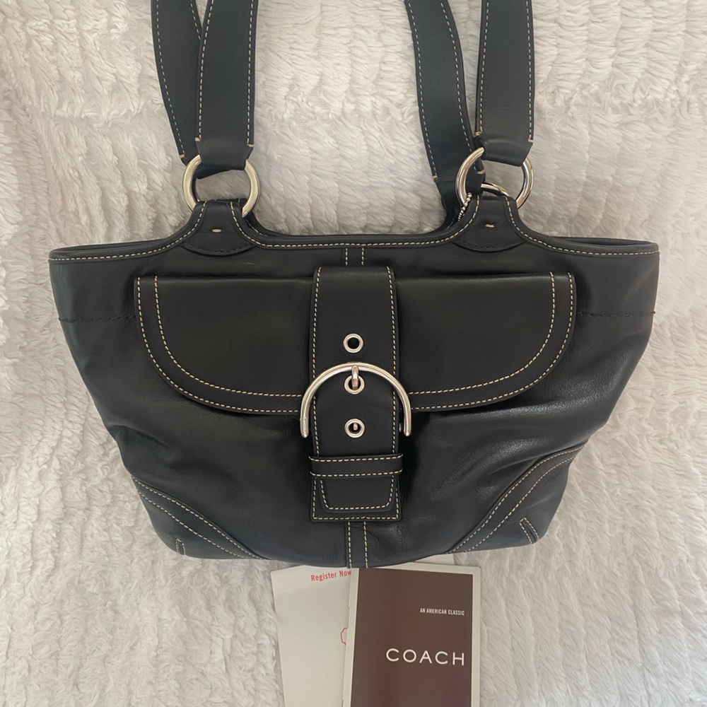 Coach Black Leather Shoulder Bag with Trapezoidal Shape